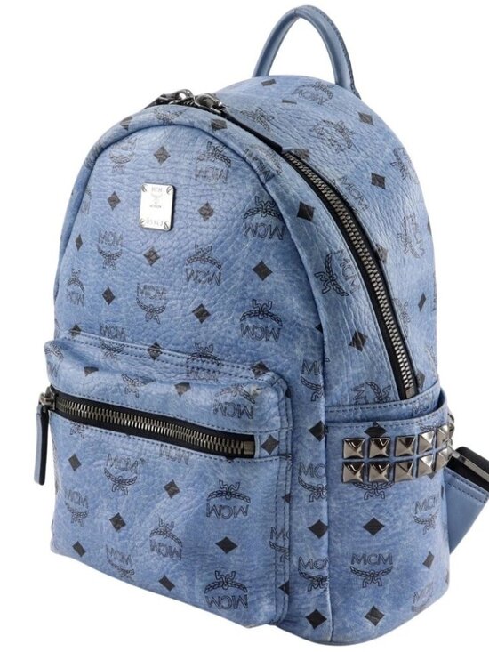 MCM Stark Backpack Daypack Logogram studs light blue leather Women main image 10